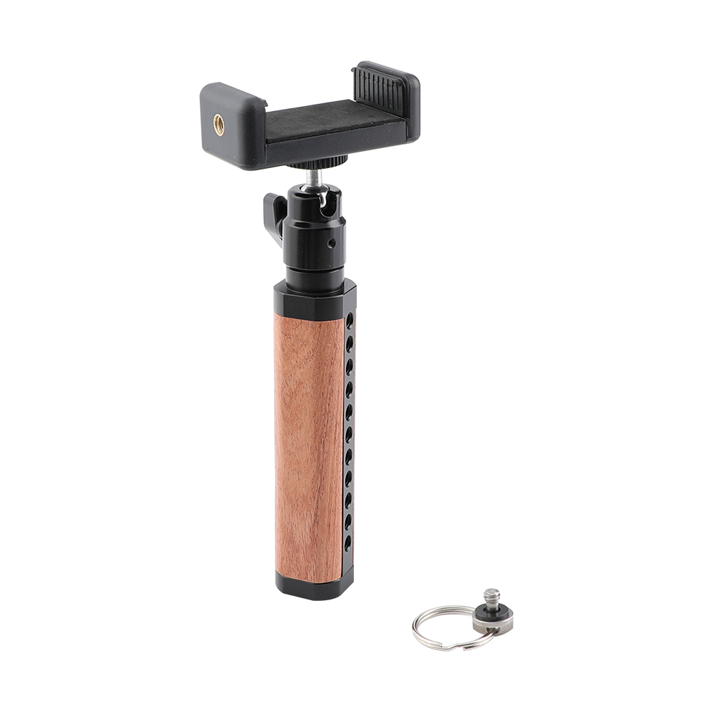 CAMVATE Wooden Handle Grip With Adjustable Smartphone Clip & Ball Head Holder 1/4"-20 Mount