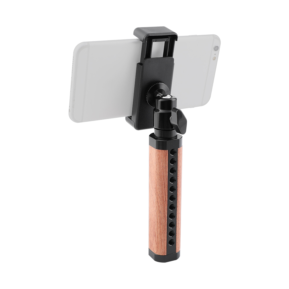 CAMVATE Wooden Handle Grip With Adjustable Smartphone Clip & Ball Head Holder 1/4"-20 Mount