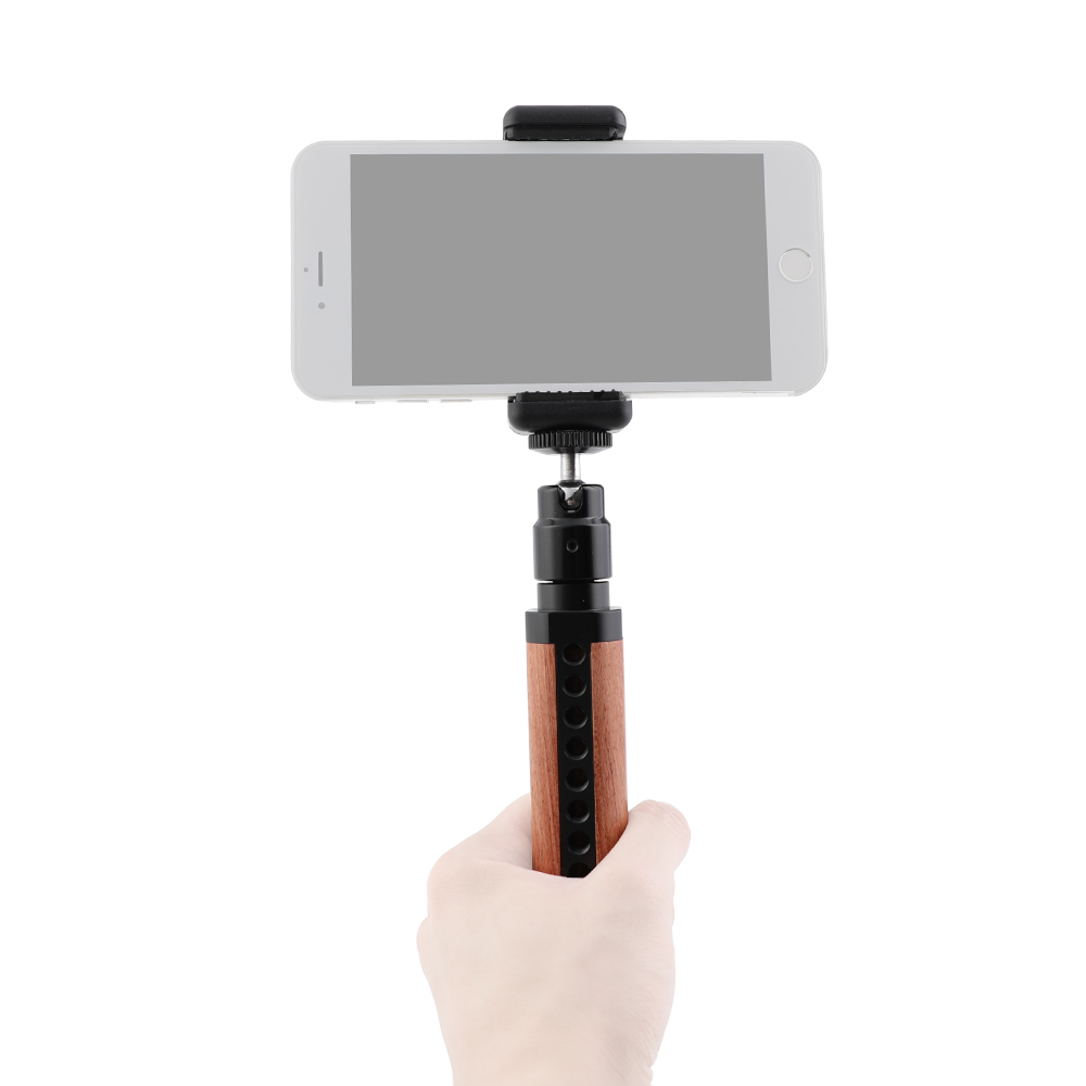 CAMVATE Wooden Handle Grip With Adjustable Smartphone Clip & Ball Head Holder 1/4"-20 Mount