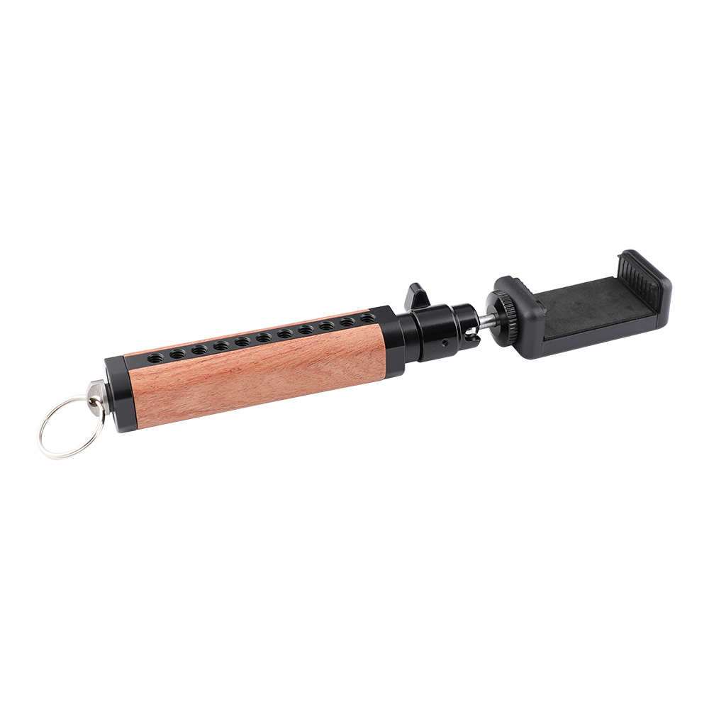 CAMVATE Wooden Handle Grip With Adjustable Smartphone Clip & Ball Head Holder 1/4"-20 Mount