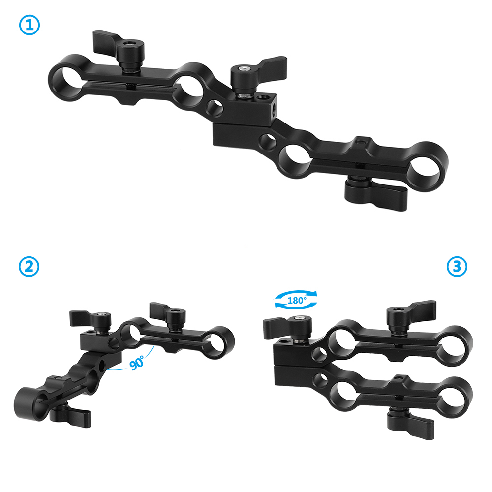 CAMVATE Multifunction 15mm Dual-port Rod Clamp Railblock Adapter Double Set For Camera Cage Rod System (Two in One)