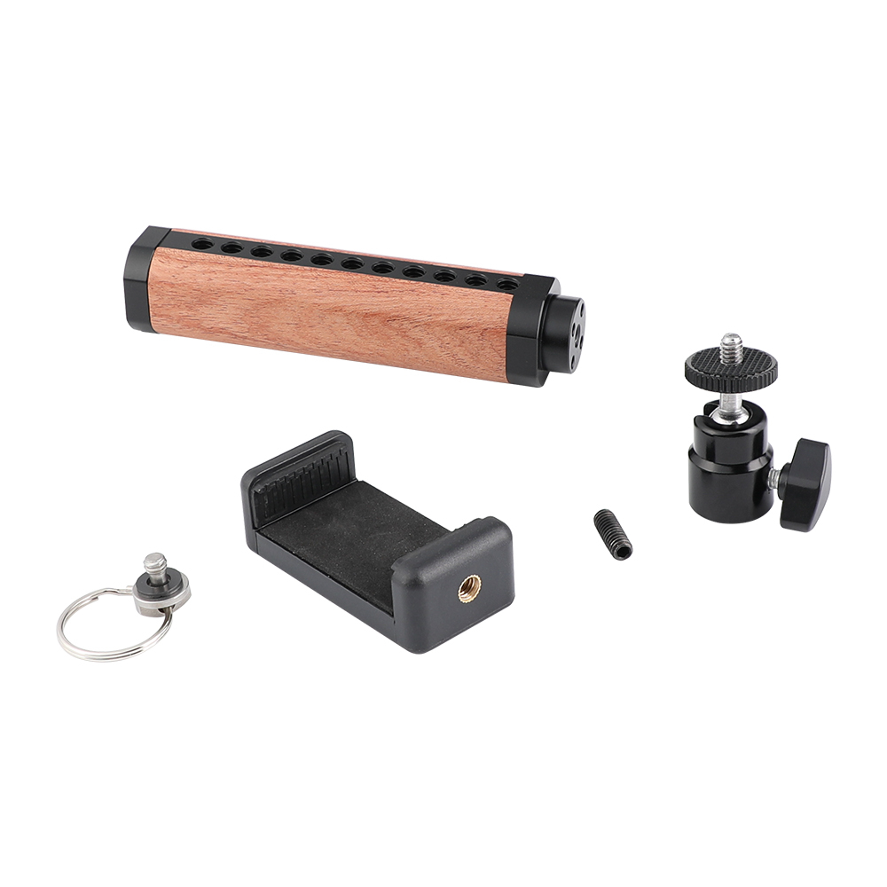 CAMVATE Wooden Handle Grip With Adjustable Smartphone Clip & Ball Head Holder 1/4"-20 Mount