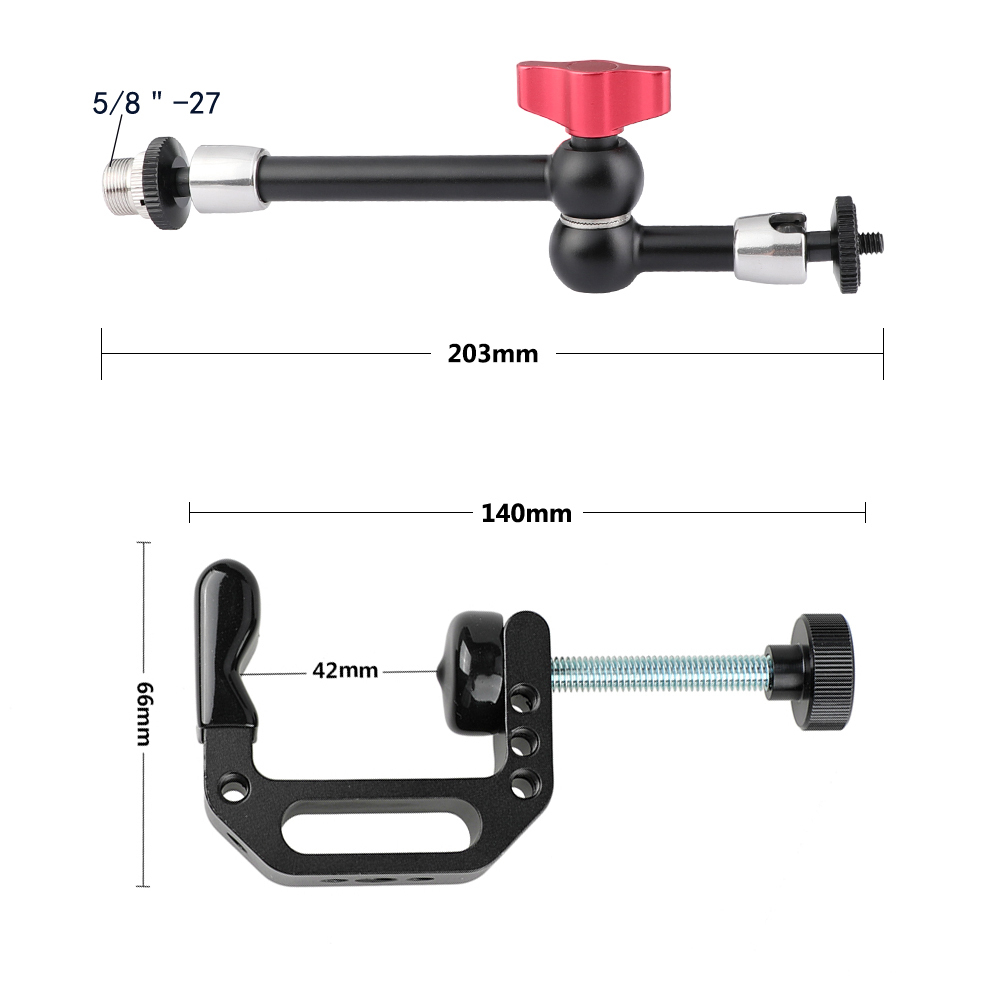 CAMVATE Multipurpose C Clamp + Articulating Magic Arm (203mm long) With 5/8"-27 Microphone Screw Adapter