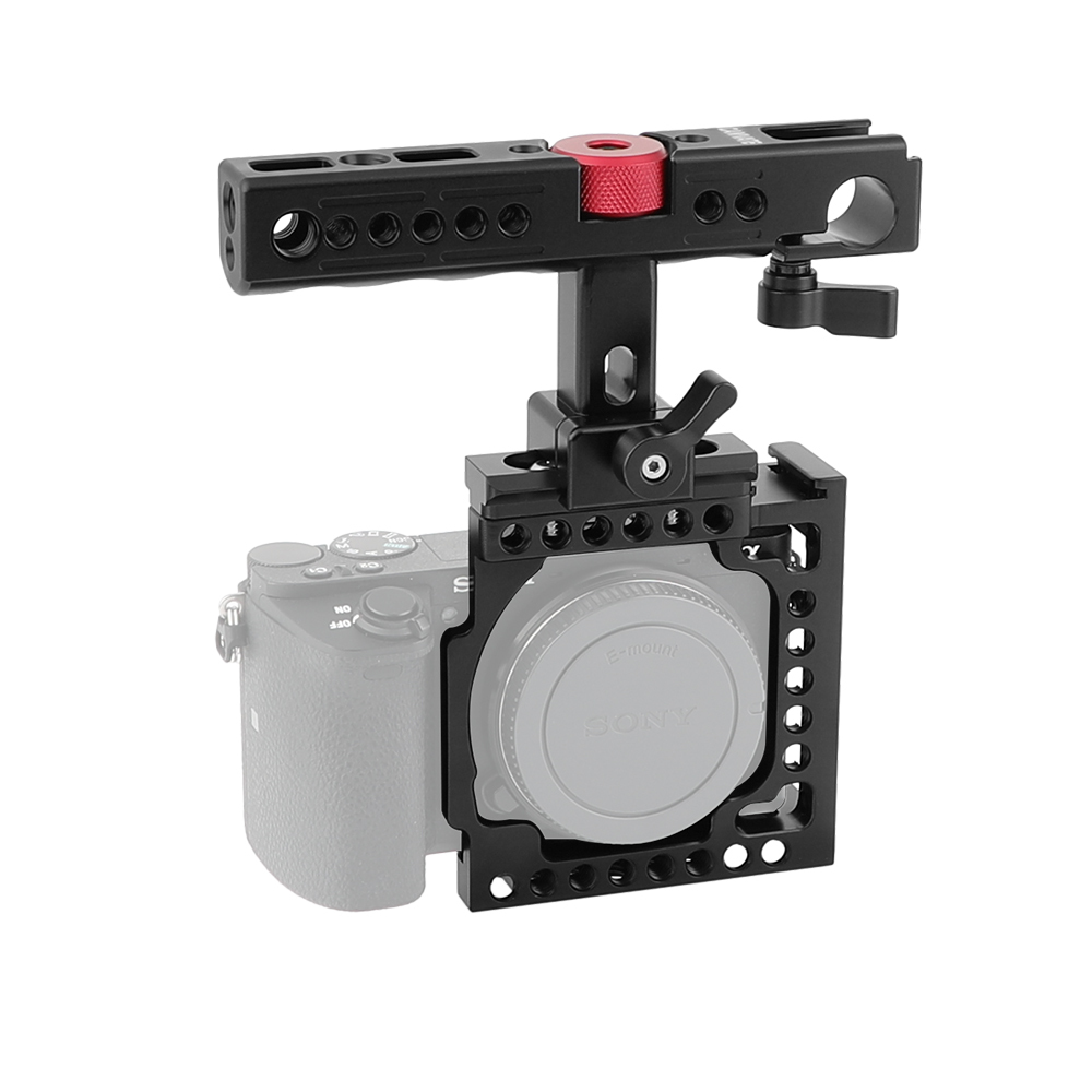 CAMVATE Handheld Camera Cage with QR Cheese Handle for Sony A6600 A6500 A6400 A6000 A6300 (Black)