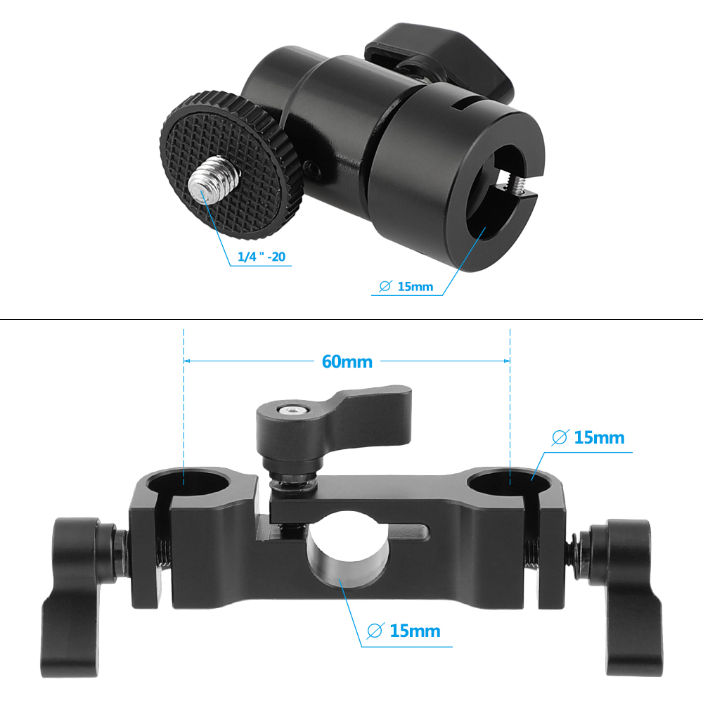 CAMVATE Adjustable Support Holder Ball Head With 1/4" Male Thread Mount + 15mm Aluminum Rod & Rail Block