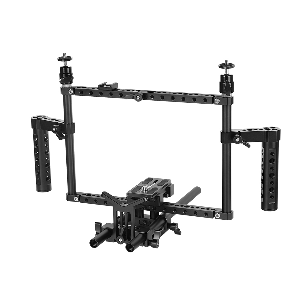 CAMVATE Full Frame DSLR Camera Cage Rig With Adjustable Dual Cheese Handgrip & 15mm Rod Support System & Manfrotto Quick Release Baseplate
