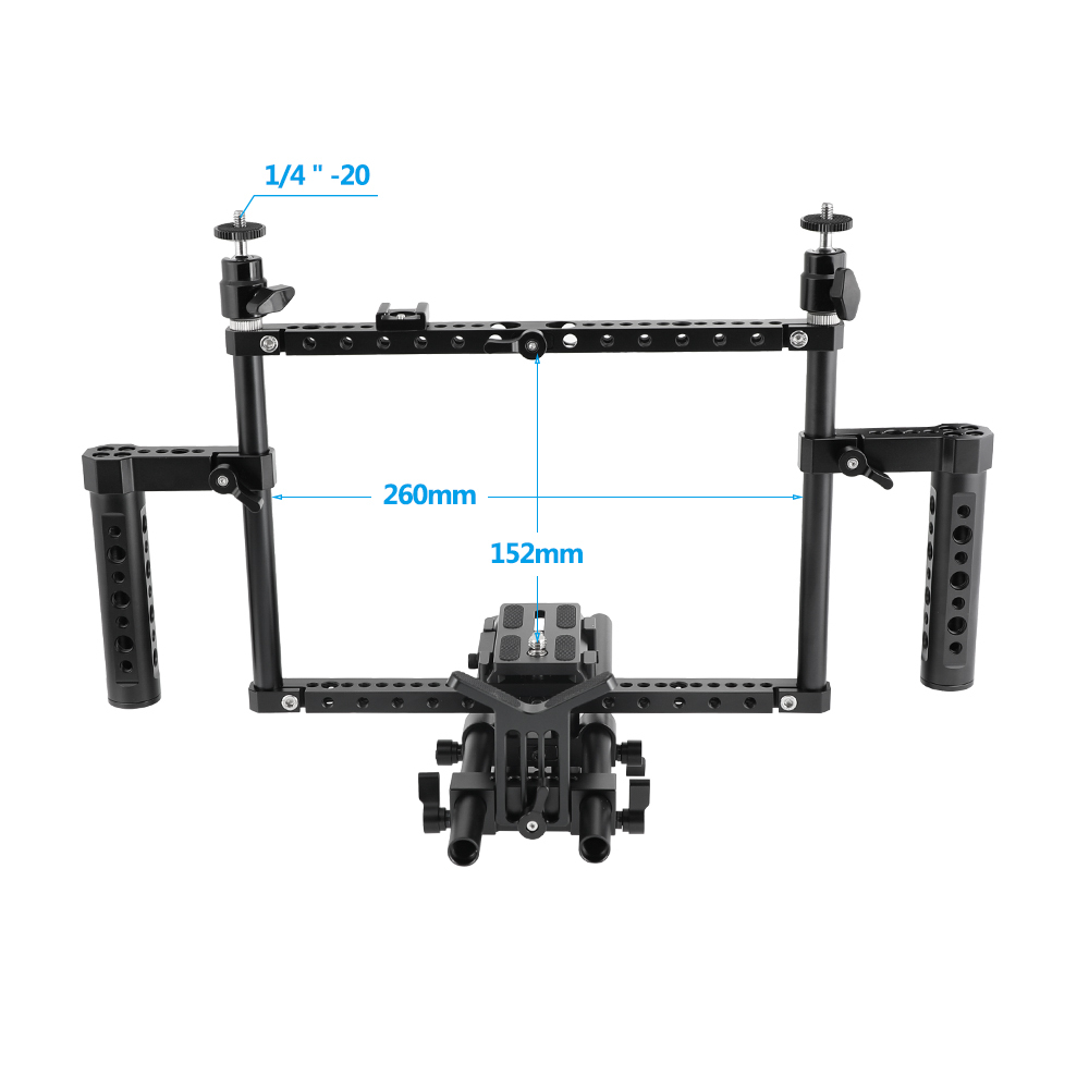 CAMVATE Full Frame DSLR Camera Cage Rig With Adjustable Dual Cheese Handgrip & 15mm Rod Support System & Manfrotto Quick Release Baseplate