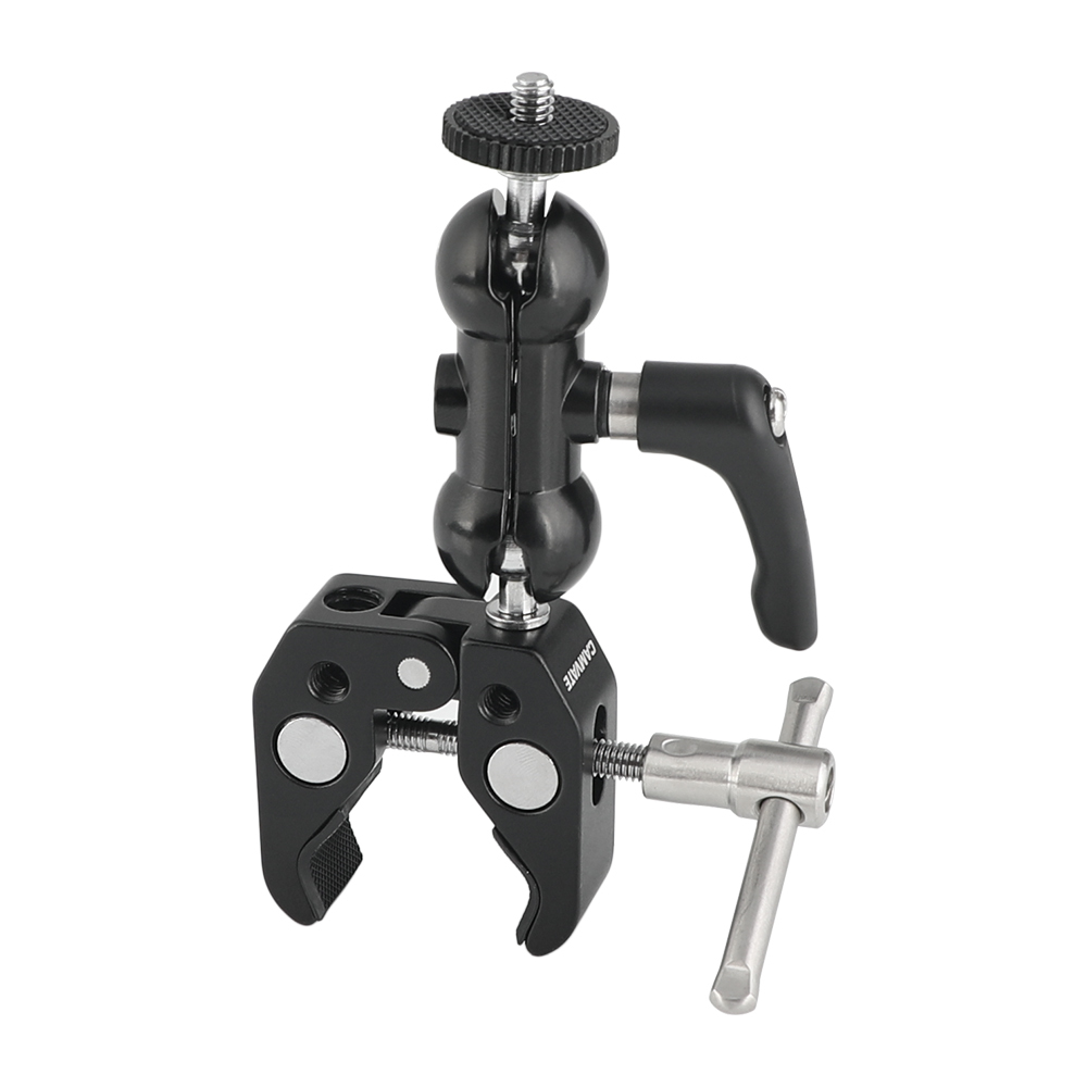 CAMVATE Upgraded Ball Head Mount 1/4" Threads With Super Robust Central Lock Knob + Super Crab Gripper Clamp Universal Use