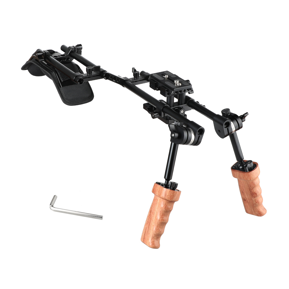 CAMVATE Pro Shoulder Mount Rig With QR Manfrotto Plate & Dual Wooden Handgrip For HDSLR Camera / DV Camcorder