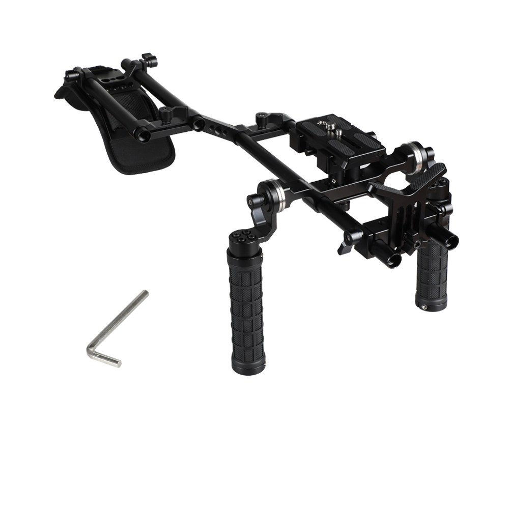 CAMVATE Handheld Shoulder Mount Rig With Manfrotto QR Plate & Rubber Handgrip For HDSLR Camera / DV Camcorder