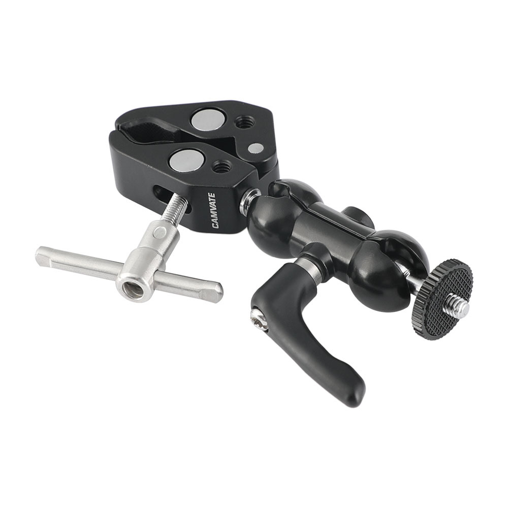 CAMVATE Upgraded Ball Head Mount 1/4" Threads With Super Robust Central Lock Knob + Super Crab Gripper Clamp Universal Use
