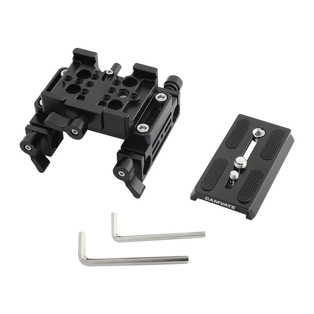 CAMVATE Manfrotto Quick Release Plate With Double 15mm LWS Rod Holder For DSLR Camera Cage Rod Support System