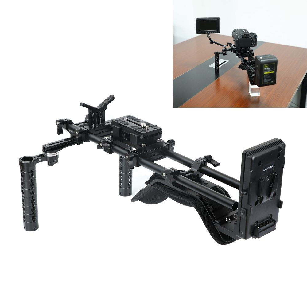 CAMVATE Pro Shoulder Mount Rig With Manfrotto Baseplate & Rosette Cheese Handgrip & V Lock Mount Power Distributor Adapter & Lens Support