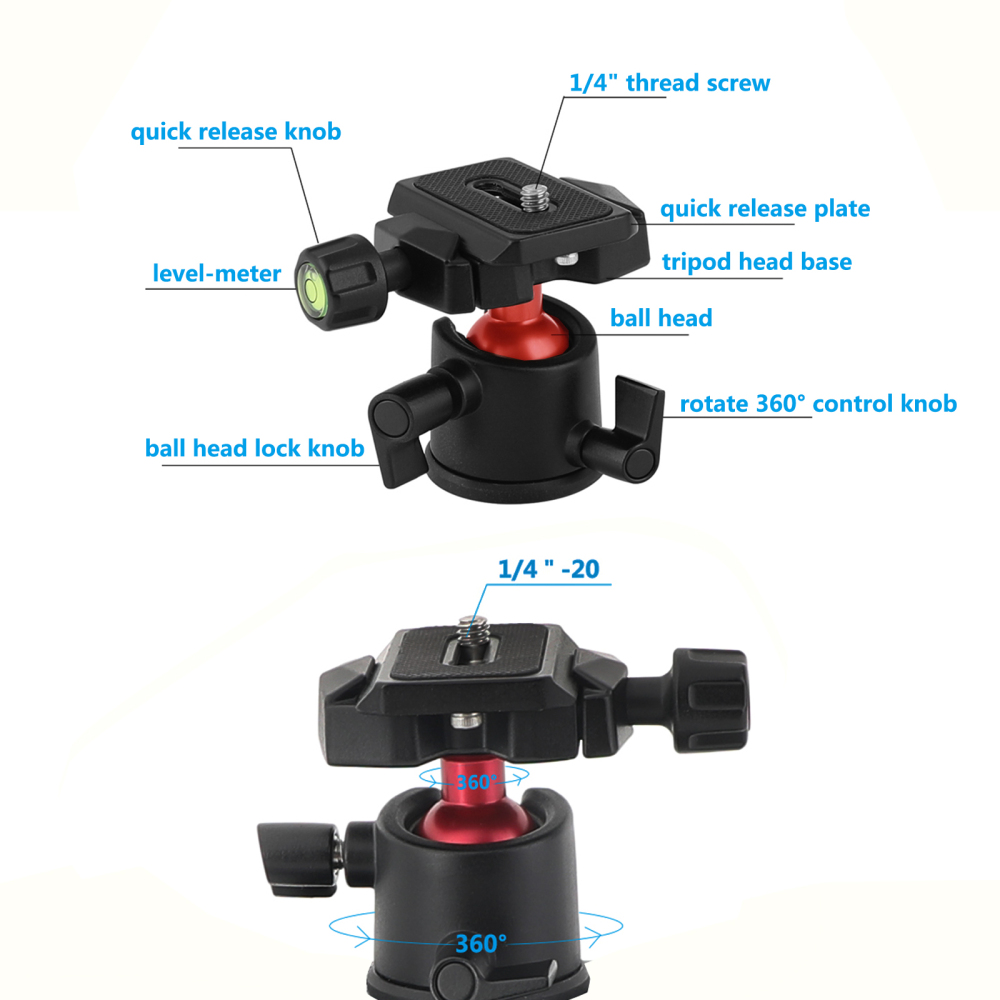 CAMVATE 360° Rotated Tripod Head Adapter With Quick Release Base Plate 1/4" Mounting Stud + Universal C Clamp For DSLR Camera / Smartphone