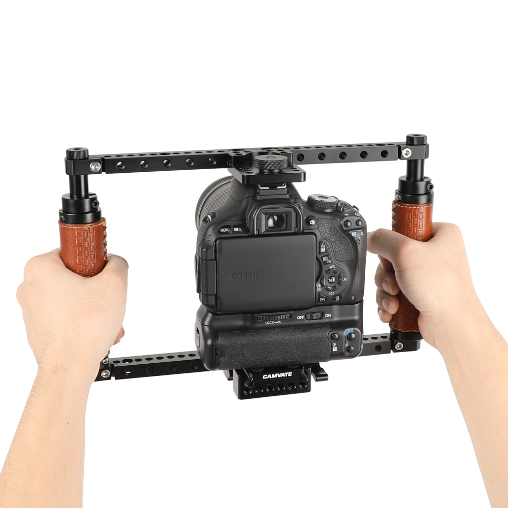 CAMVATE Adjustable Full Frame Cage Rig With Quick Release Manfrotto Baseplate For Large DSLRs & DSLR With Battery Grip
