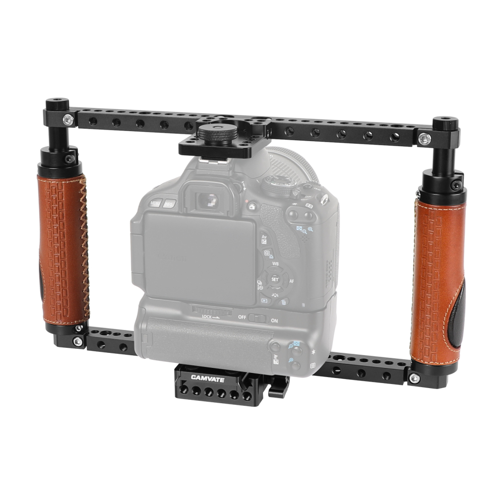 CAMVATE Adjustable Full Frame Cage Rig With Quick Release Manfrotto Baseplate For Large DSLRs & DSLR With Battery Grip