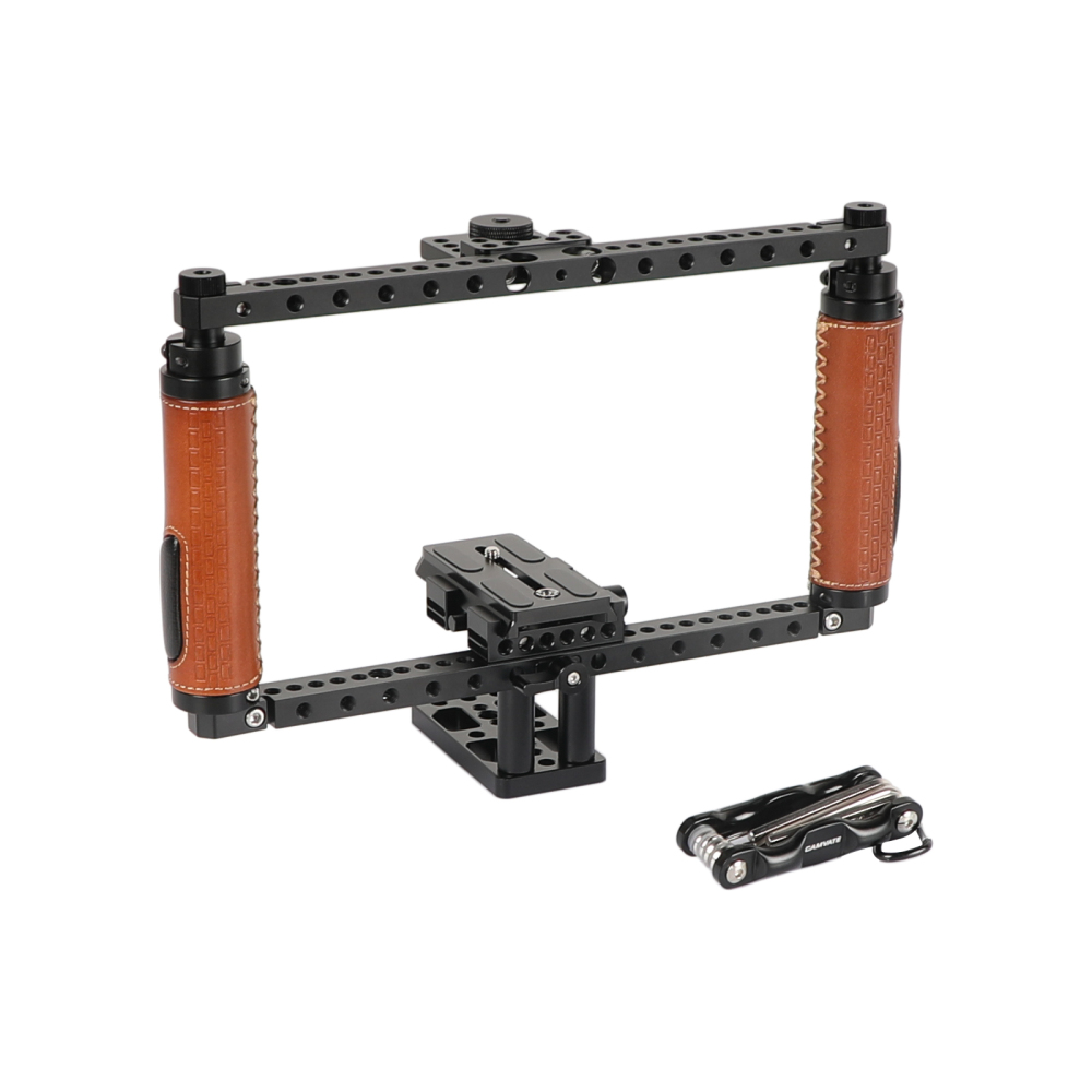 CAMVATE Hand-held Full Frame Cage Rig With Adjustable Quick Release Manfrotto Baseplate For Large DSLRs & DSLR With Battery Grip
