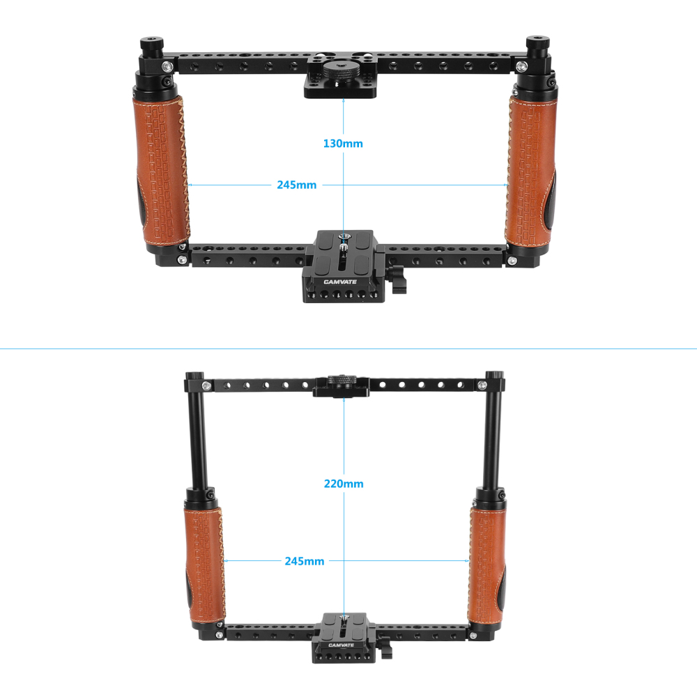 CAMVATE Adjustable Full Frame Cage Rig With Quick Release Manfrotto Baseplate For Large DSLRs & DSLR With Battery Grip