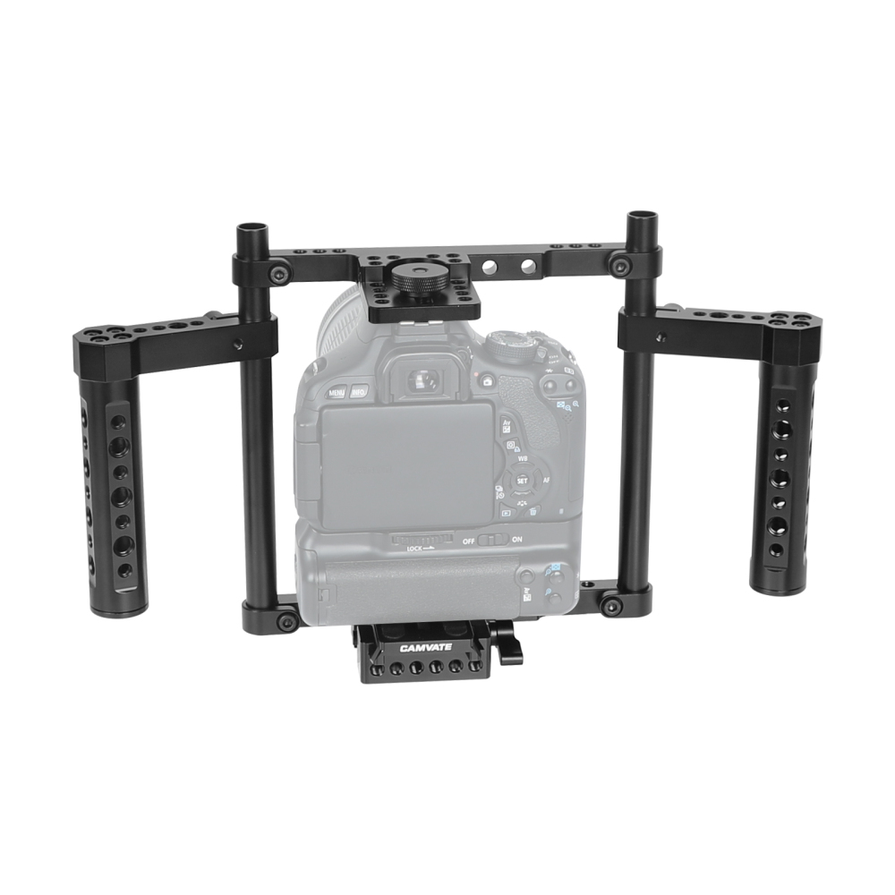 CAMVATE Hand-held Cage Kit With Quick Release Manfrotto Baseplate & Aluminum Cheese Handle Grips For Large / Medium DSLRs With Battery Grip