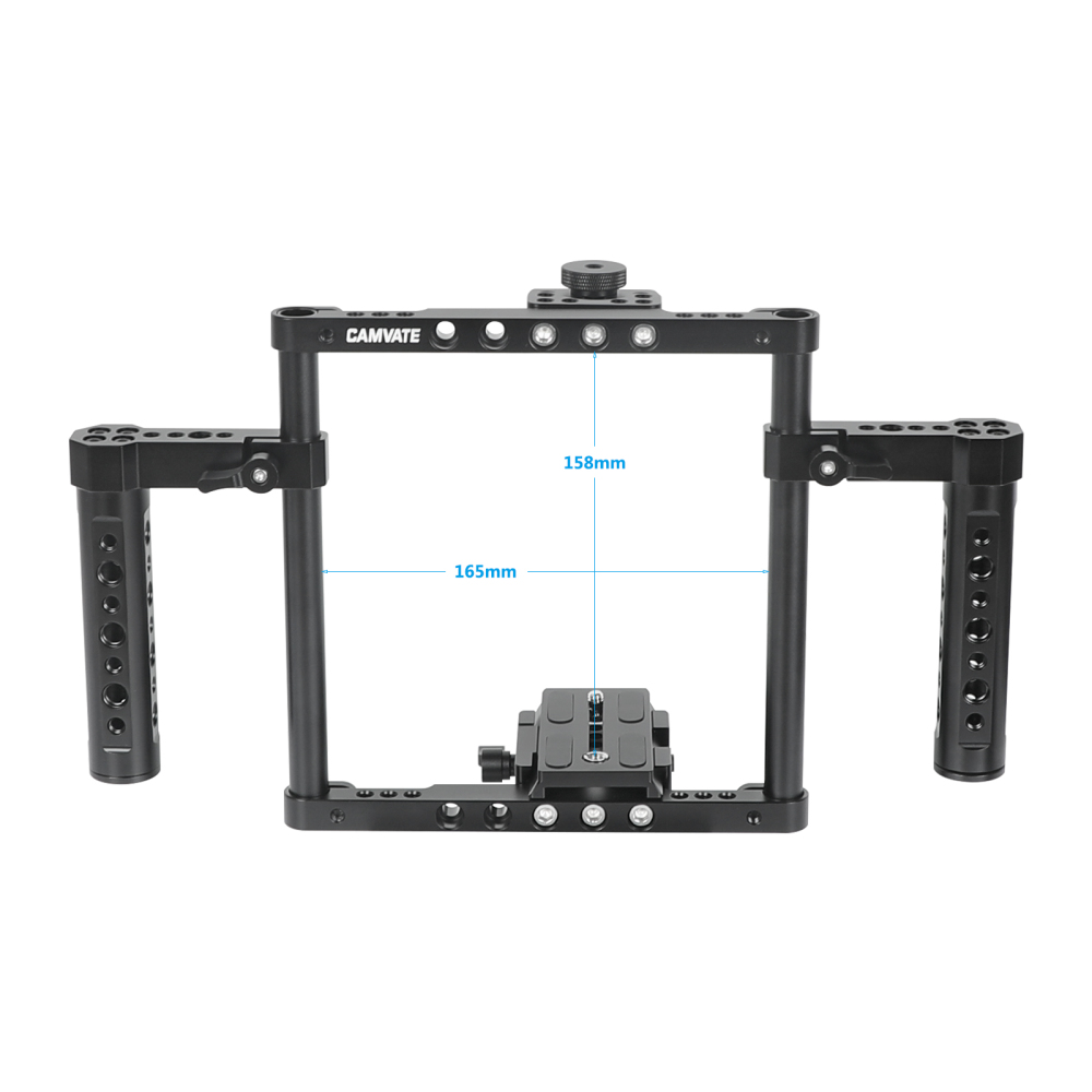 CAMVATE Hand-held Cage Kit With Quick Release Manfrotto Baseplate & Aluminum Cheese Handle Grips For Large / Medium DSLRs With Battery Grip