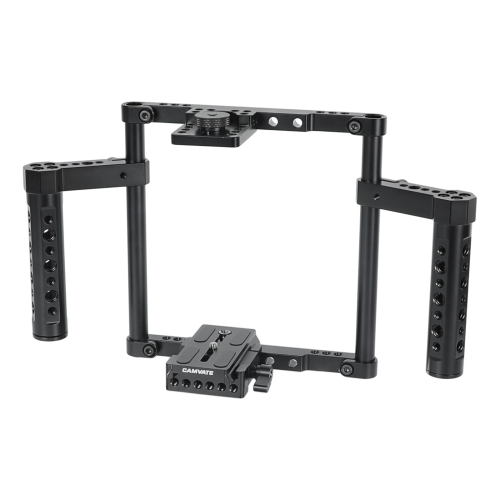 CAMVATE Hand-held Cage Kit With Quick Release Manfrotto Baseplate & Aluminum Cheese Handle Grips For Large / Medium DSLRs With Battery Grip