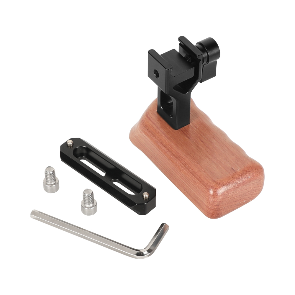 CAMVATE Quality Wooden Handgrip (Left Side) With Quick Release NATO Clamp And 70mm NATO Safety Rail