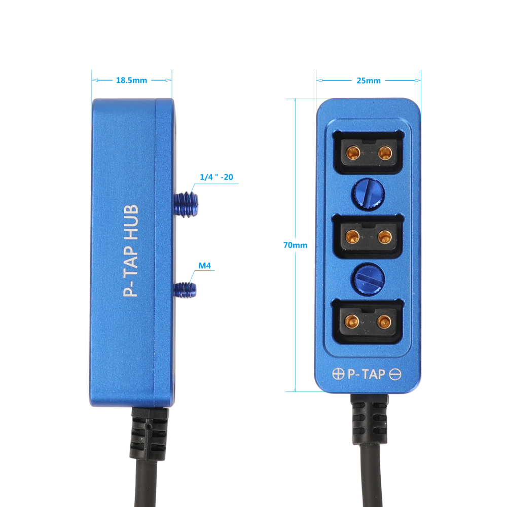 CAMVATE Male D-Tap B Type To 3-Port Female D-Tap P-Tap Hub Adapter Splitter With Ronin 2 Thread Screw For Photography Power (Blue)