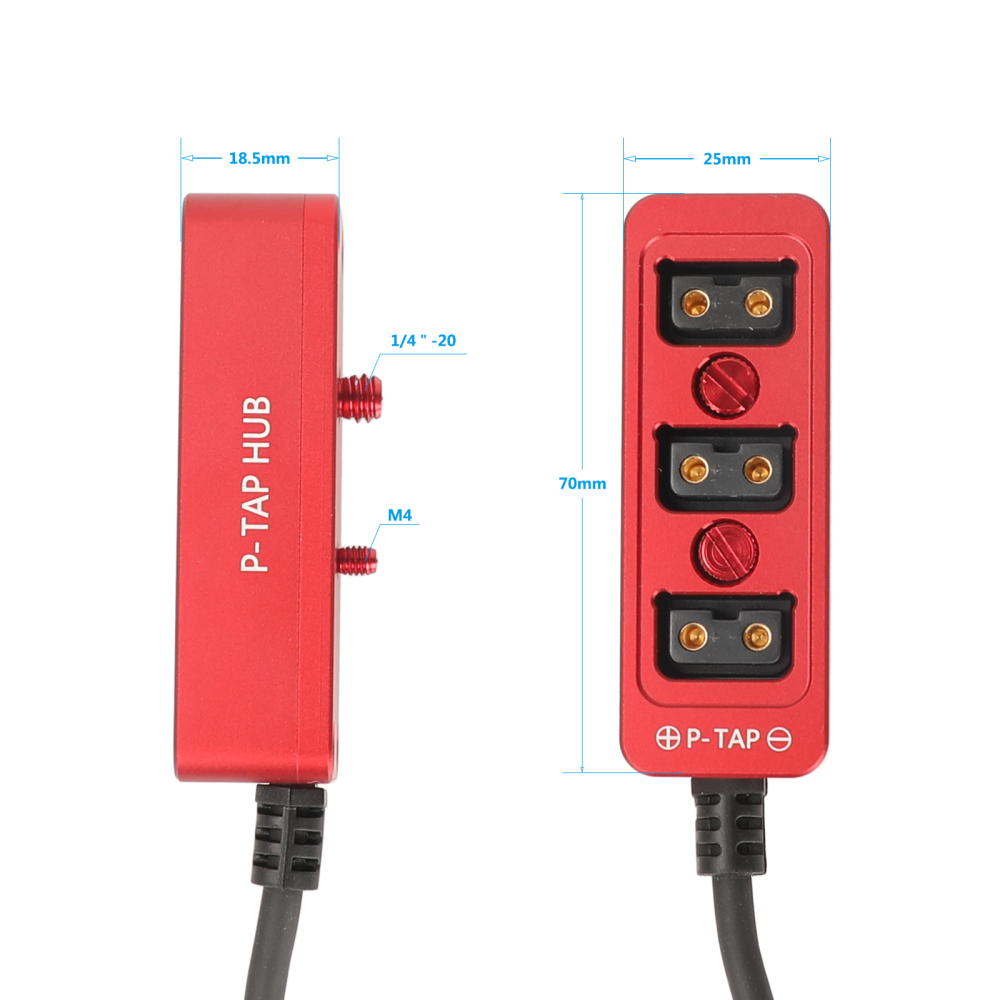 CAMVATE Male D-Tap B Type To 3-Port Female D-Tap P-Tap Hub Adapter Splitter With Ronin 2 Thread Screw For Photography Power (Red)