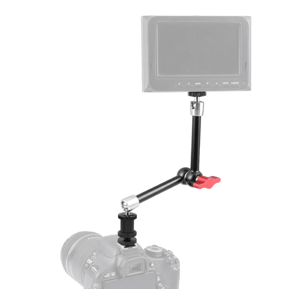 CAMVATE Universal 11" Articulating Magic Arm Stainless Steel Made With Shoe Mount (Red Lock Knob)