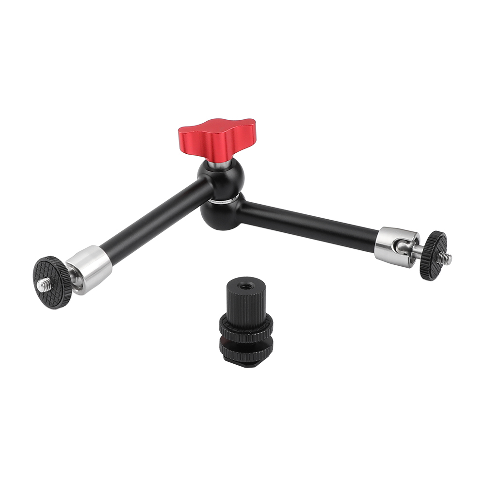 CAMVATE Universal 11" Articulating Magic Arm Stainless Steel Made With Shoe Mount (Red Lock Knob)