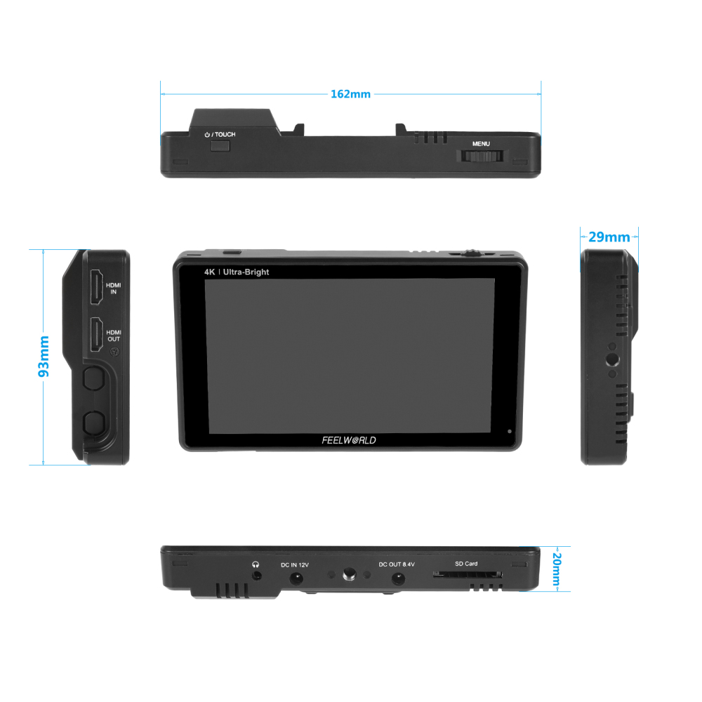 CAMVATE FeelWorld LUT6 6" 4K HDR/3K On-Camera Field Monitor With Waveform VectorScope + Cable & Tilt Arm