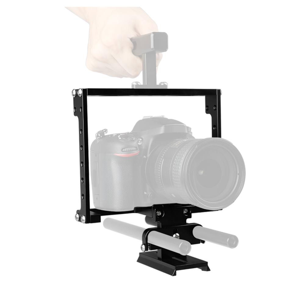 CAMVATE Universal Camera Full Frame Cage Rig With Double Rod Holder And Manfrotto Quick Release Base Plate
