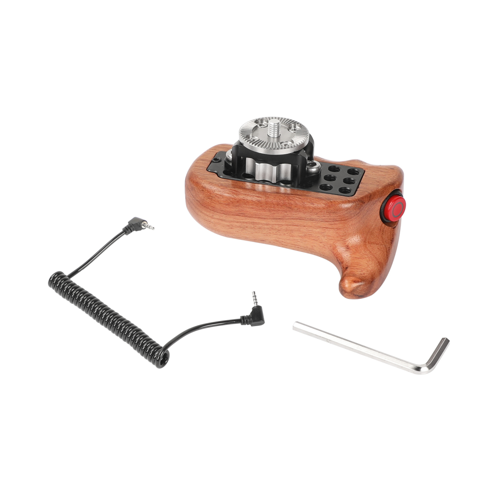 CAMVATE Right Side Remote Control Handle (Brazil Wood Made) With Coiled Adapter Cable For Panasonic Cameras With RSS Protocol