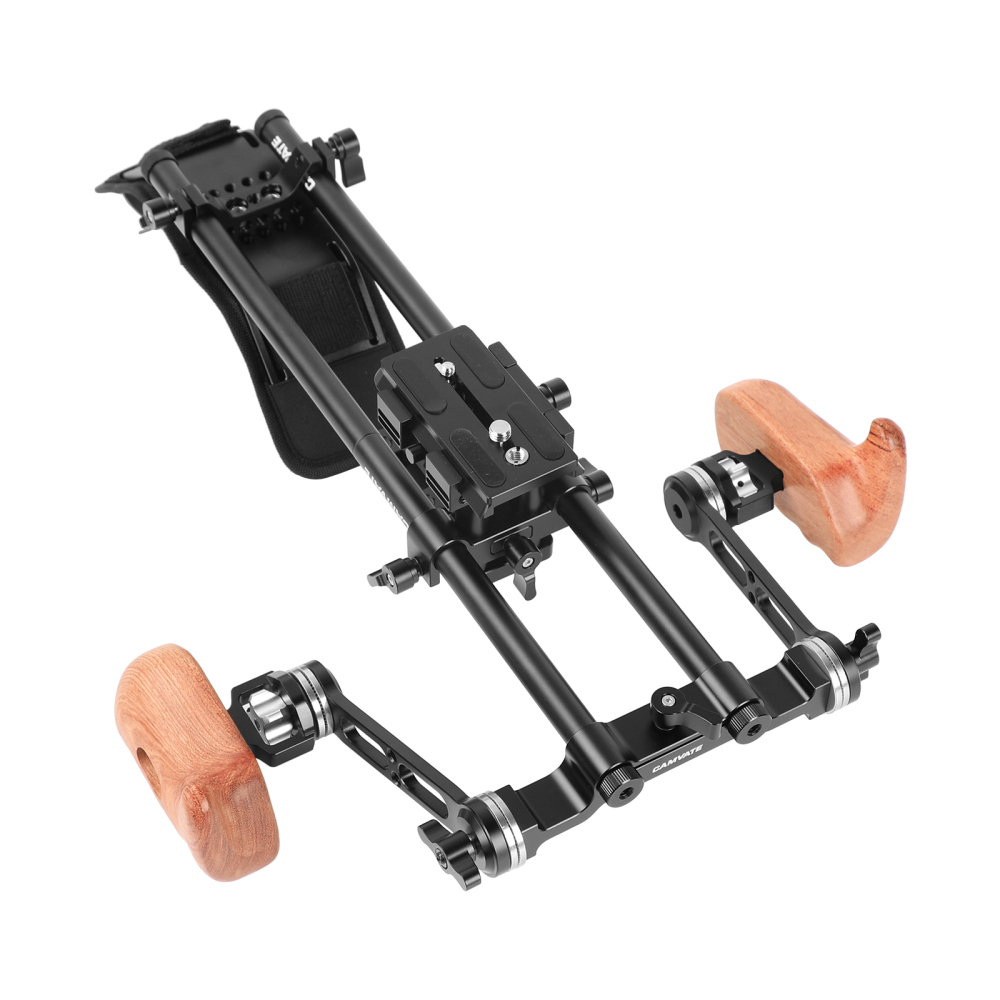 CAMVATE Pro Shoulder Mount Rig With Manfrotto Quick Release Baseplate & Adjustable Rosette Wooden Handgrip For DSLR Camera & DV Camcorder