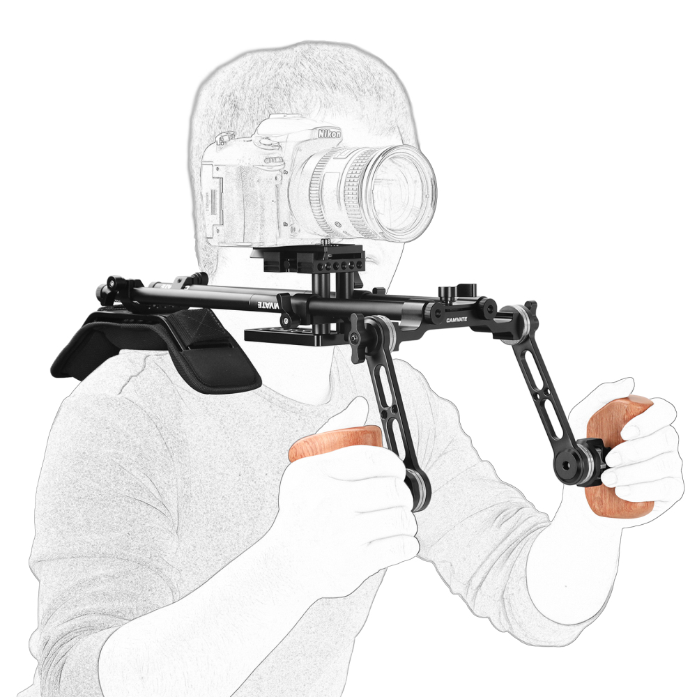 CAMVATE Pro Shoulder Mount Rig With Manfrotto Quick Release Baseplate & Adjustable Rosette Wooden Handgrip For DSLR Camera & DV Camcorder
