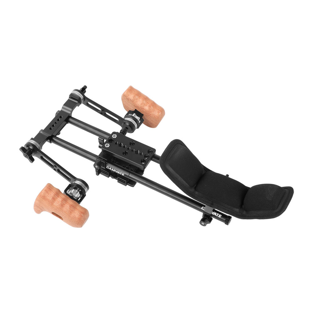 CAMVATE Pro Shoulder Mount Rig With Manfrotto Quick Release Baseplate & Adjustable Rosette Wooden Handgrip For DSLR Camera & DV Camcorder