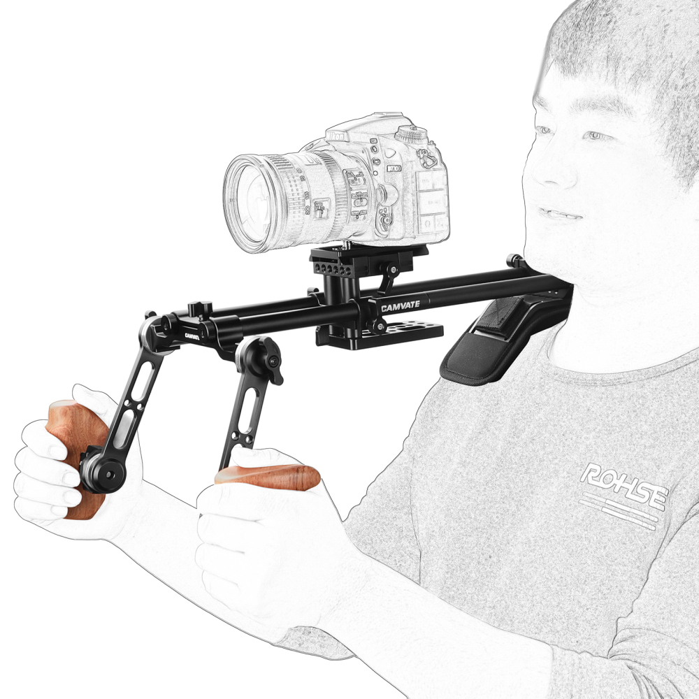 CAMVATE Pro Shoulder Mount Rig With Manfrotto Quick Release Baseplate & Adjustable Rosette Wooden Handgrip For DSLR Camera & DV Camcorder