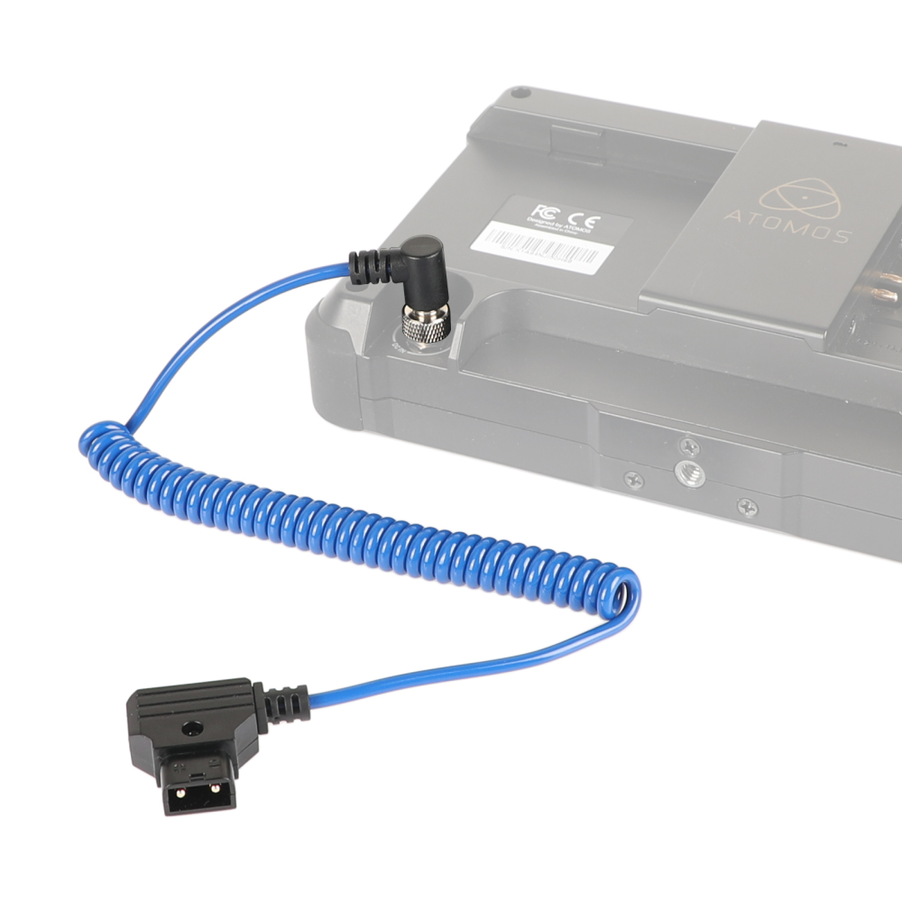 CAMVATE Universal Monitor Power Supply Coiled Cable D Tap To DC 2.5mm Right Angle With Lock (Blue)