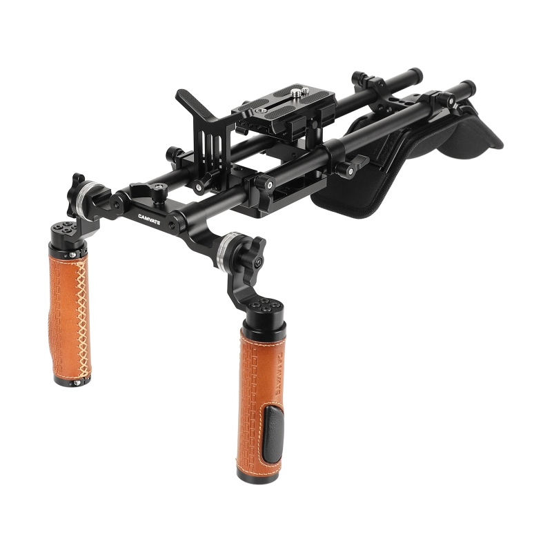 CAMVATE Shoulder Mount Handheld Rig With Manfrotto Quick Release Baseplate & Adjustable Arri Rosette Leather Handgrip