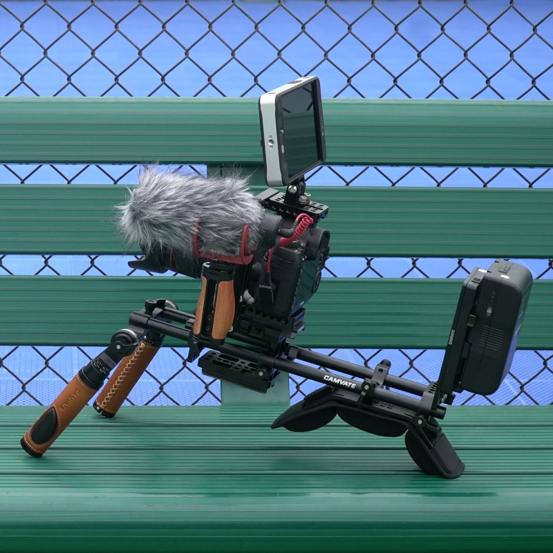 CAMVATE Shoulder Mount Handheld Rig With Manfrotto Quick Release Baseplate & Adjustable Arri Rosette Leather Handgrip