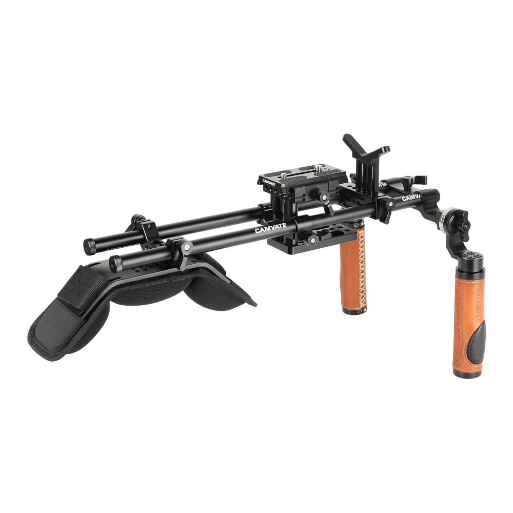 CAMVATE Shoulder Mount Handheld Rig With Manfrotto Quick Release Baseplate & Adjustable Arri Rosette Leather Handgrip