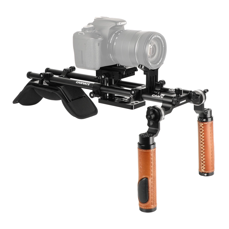CAMVATE Shoulder Mount Handheld Rig With Manfrotto Quick Release Baseplate & Adjustable Arri Rosette Leather Handgrip