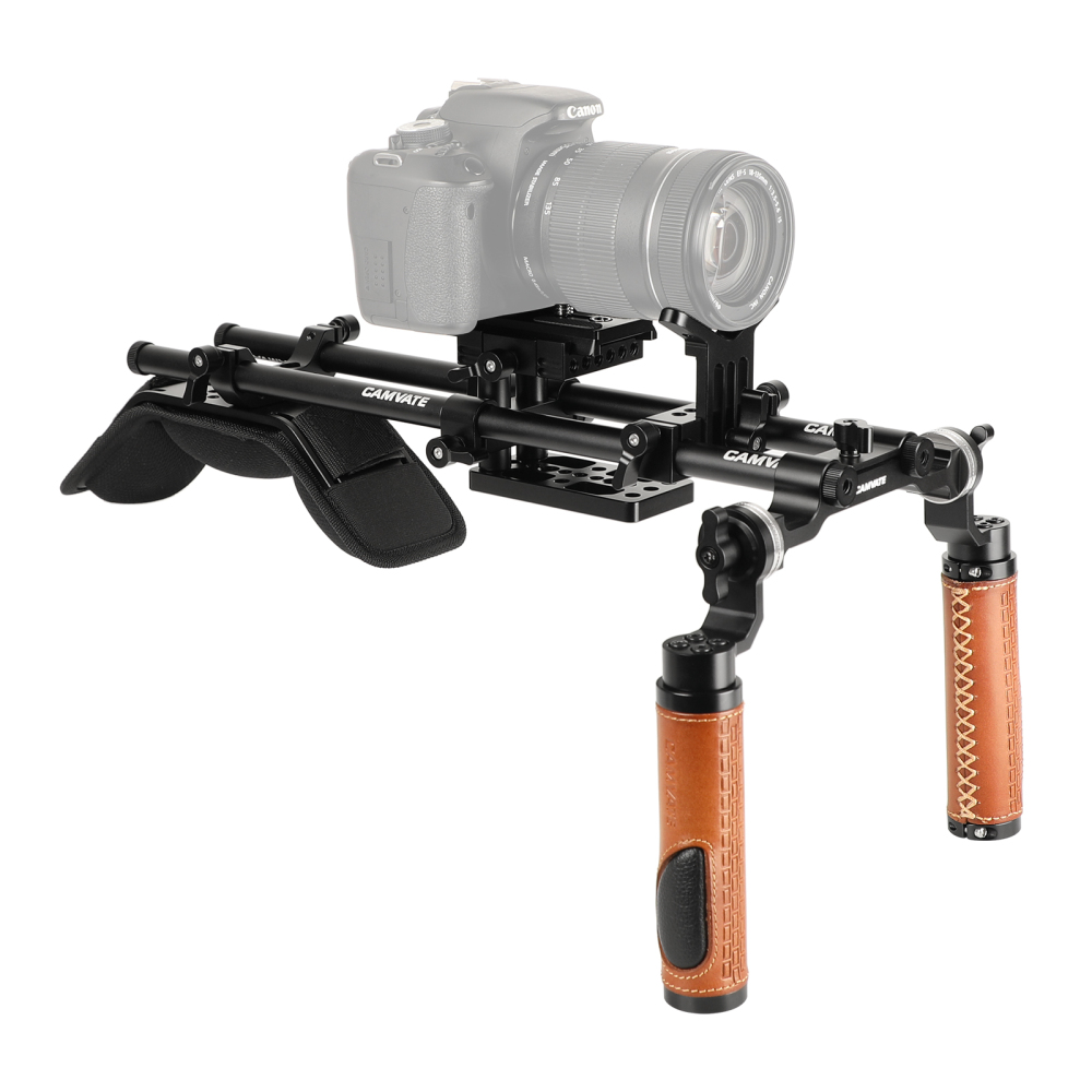 CAMVATE Shoulder Mount Handheld Rig With Manfrotto Quick Release Baseplate & Adjustable Arri Rosette Leather Handgrip