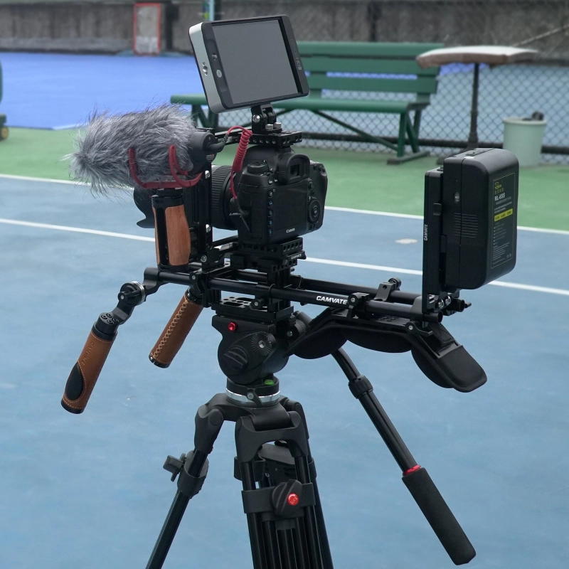 CAMVATE Shoulder Mount Handheld Rig With Manfrotto Quick Release Baseplate & Adjustable Arri Rosette Leather Handgrip
