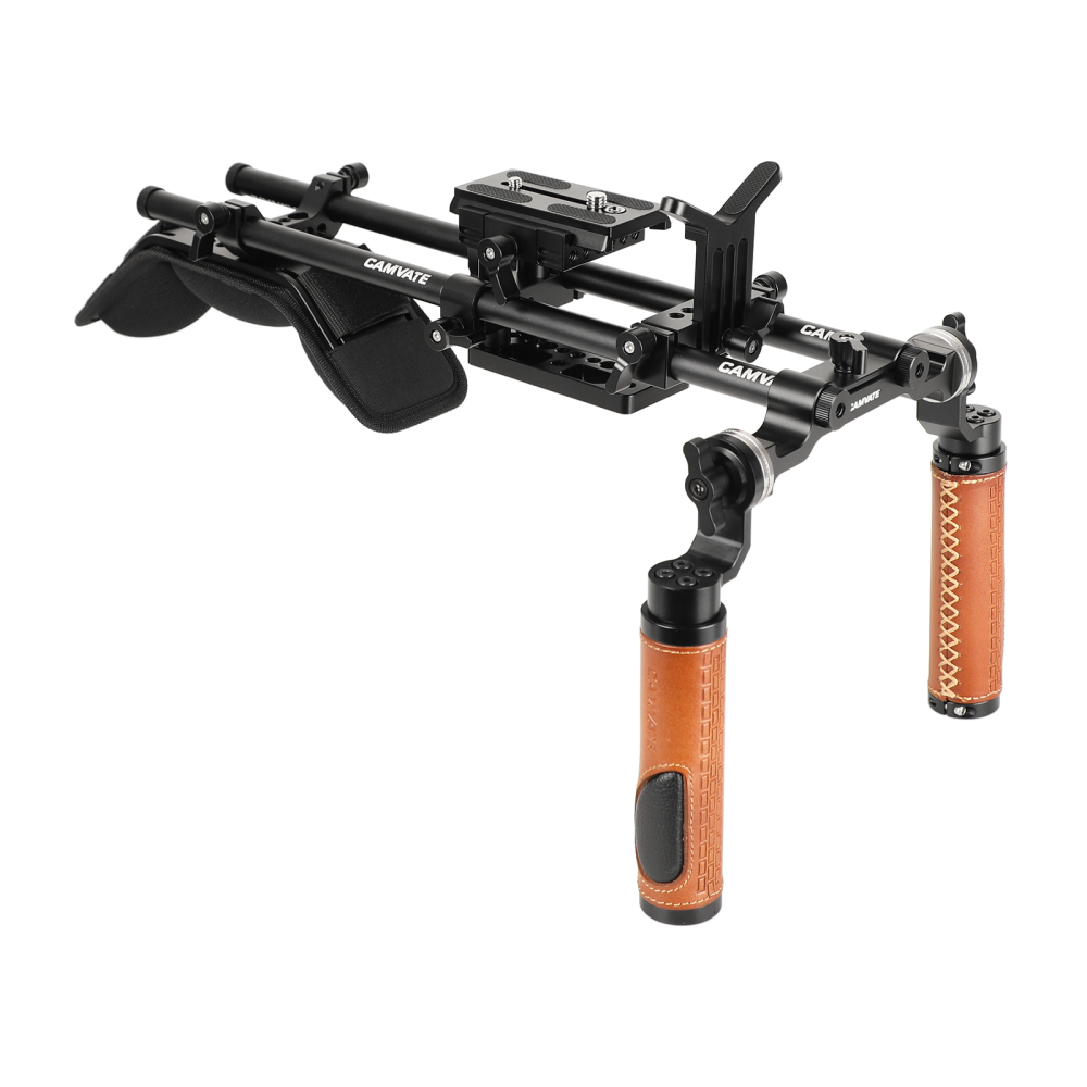 CAMVATE Shoulder Mount Handheld Rig With Manfrotto Quick Release Baseplate & Adjustable Arri Rosette Leather Handgrip
