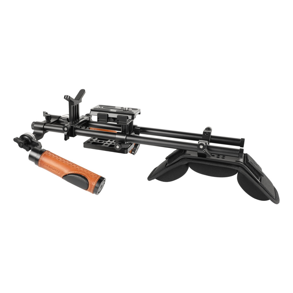 CAMVATE Shoulder Mount Handheld Rig With Manfrotto Quick Release Baseplate & Adjustable Arri Rosette Leather Handgrip