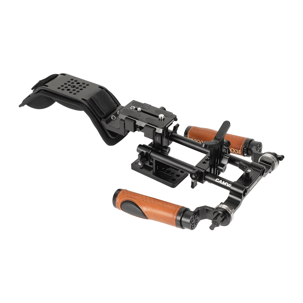CAMVATE Handheld Shoulder-support Mount Rig With Manfrotto Quick Release Baseplate & Adjustable Arri Rosette Leather Handgrip