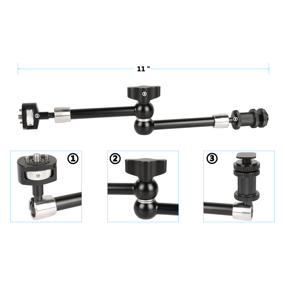 CAMVATE Multi-purpose 11'' Magic Arm With 1/4''-20 Male Threads & Locating Pins & Shoe Mount Adapter