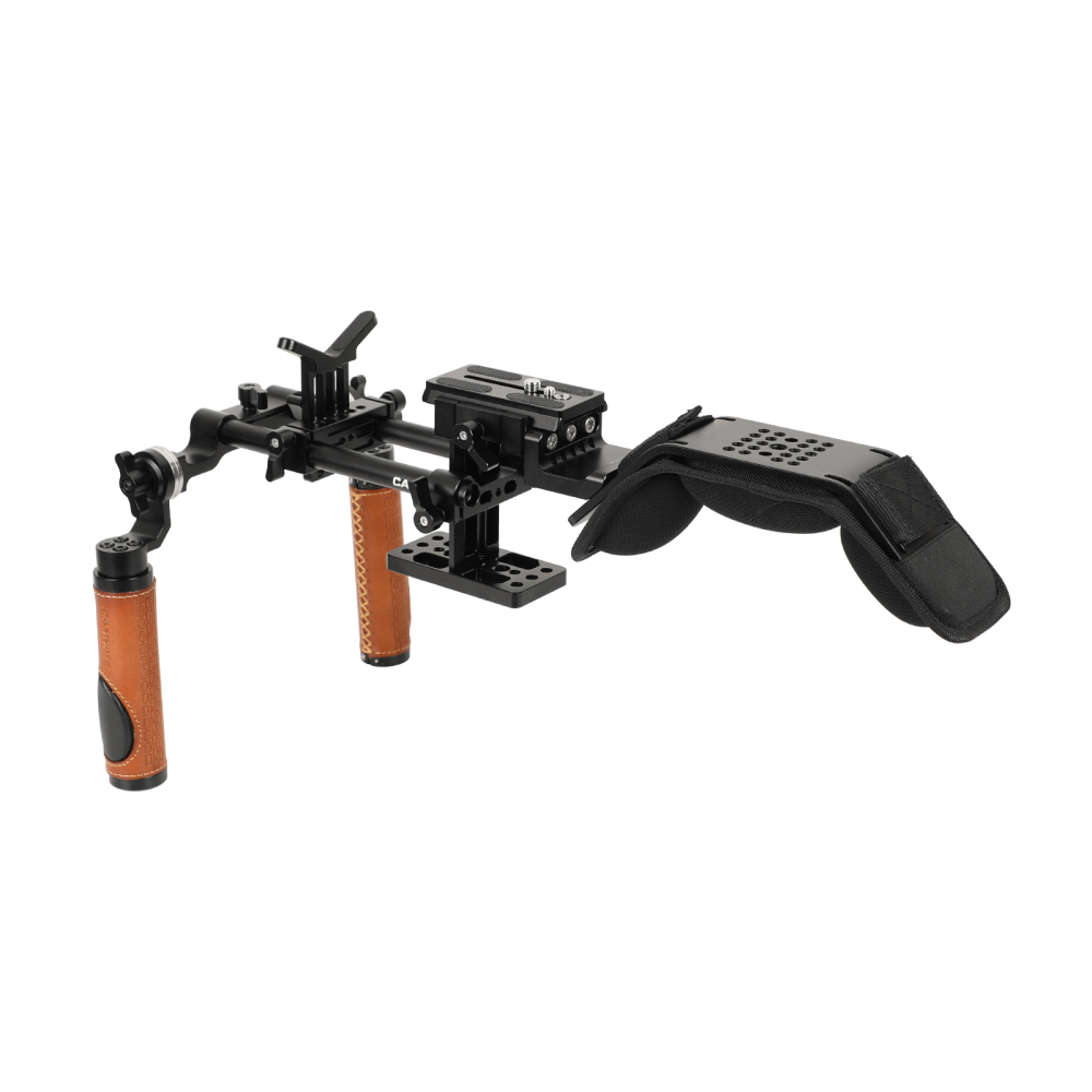 CAMVATE Handheld Shoulder-support Mount Rig With Manfrotto Quick Release Baseplate & Adjustable Arri Rosette Leather Handgrip