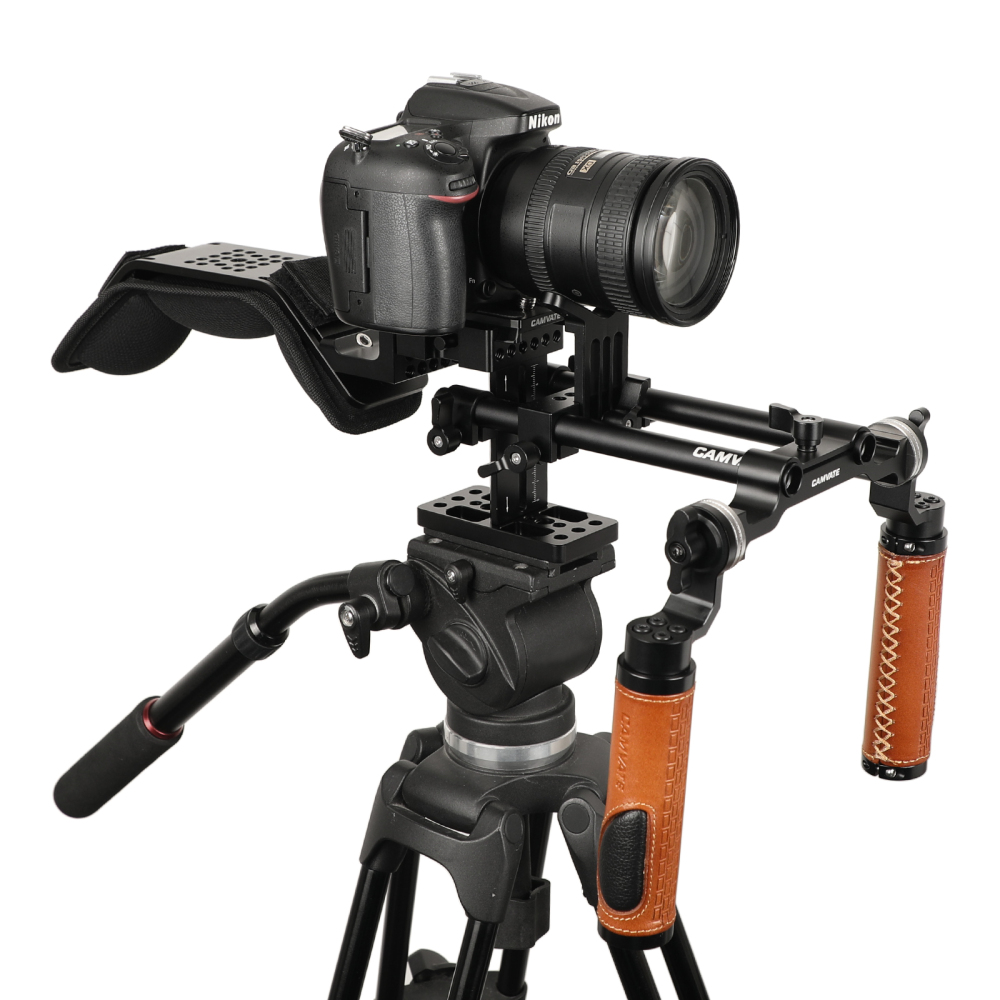 CAMVATE Handheld Shoulder-support Mount Rig With Manfrotto Quick Release Baseplate & Adjustable Arri Rosette Leather Handgrip